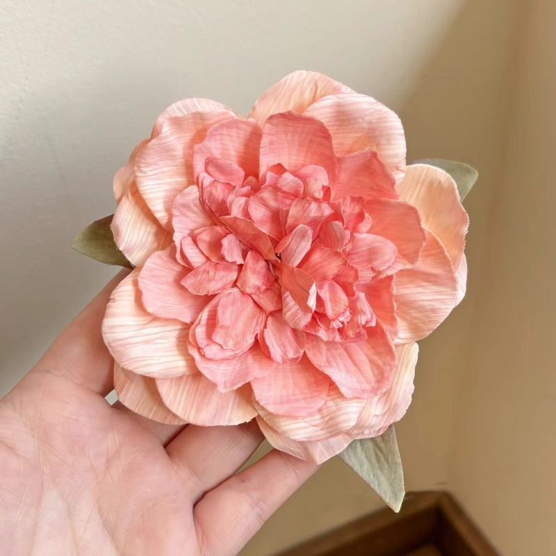 2 Pink Peony Barrettes