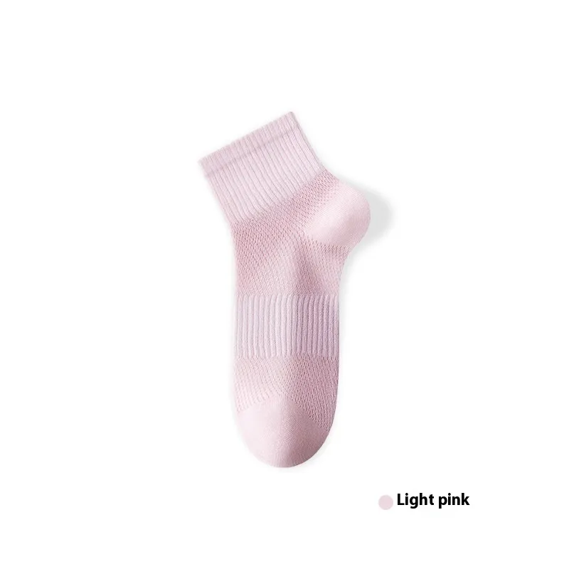 Pure Cotton Summer Antibacterial Breathable Mid-calf Socks Tight - Light Pink