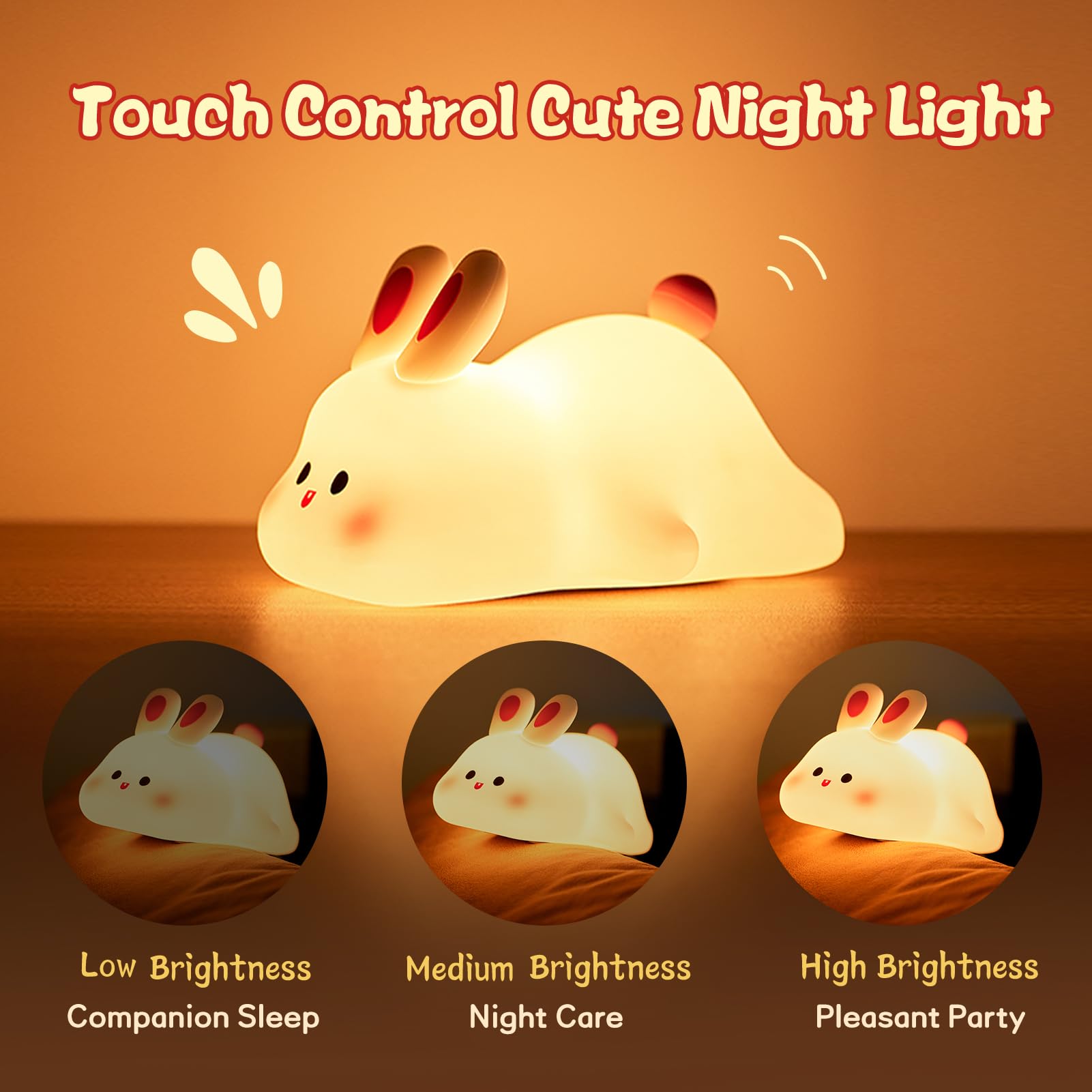 Cute LED Night Light Touch Sensor Cartoon Kid's Nightlights Big Face ...