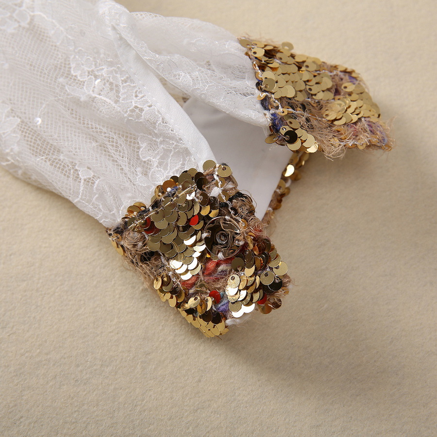 Double-layer Collar Pearl Buckle Sequin Stitching Long Sleeve Dress - Image 3