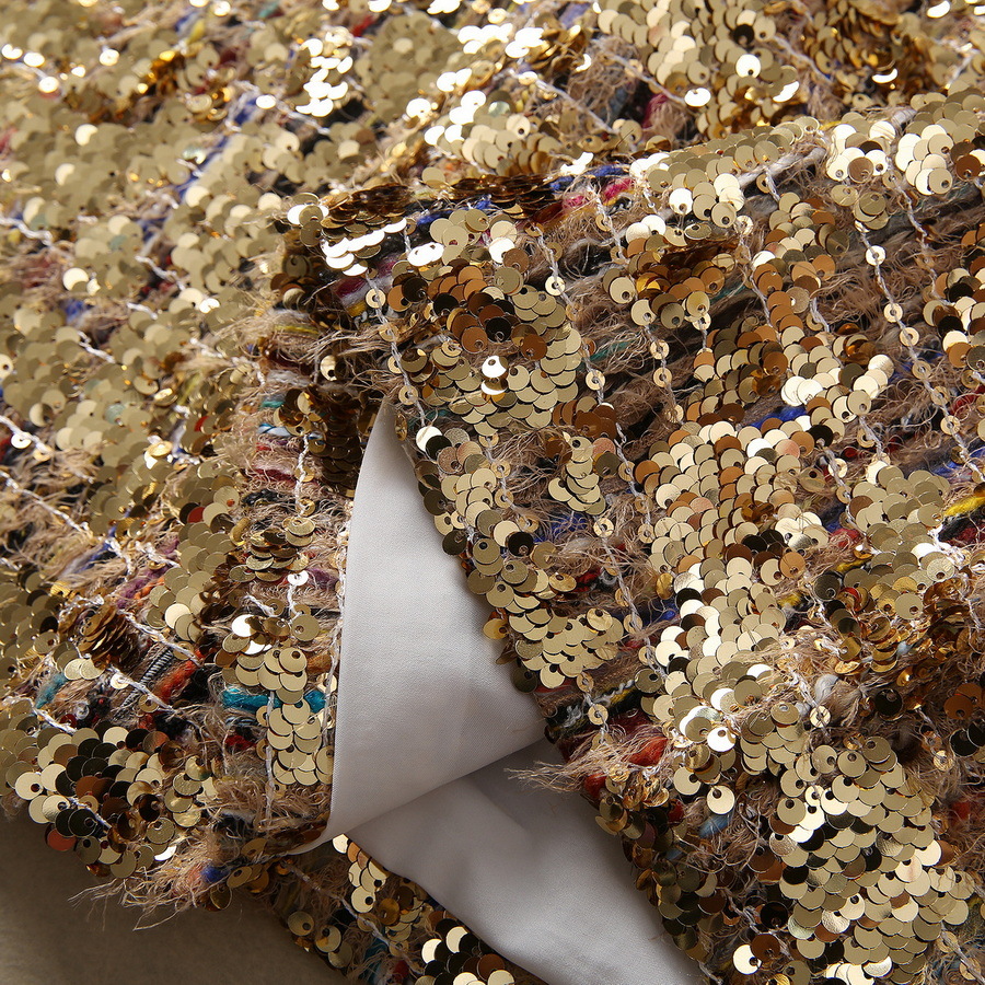 Double-layer Collar Pearl Buckle Sequin Stitching Long Sleeve Dress - Image 5