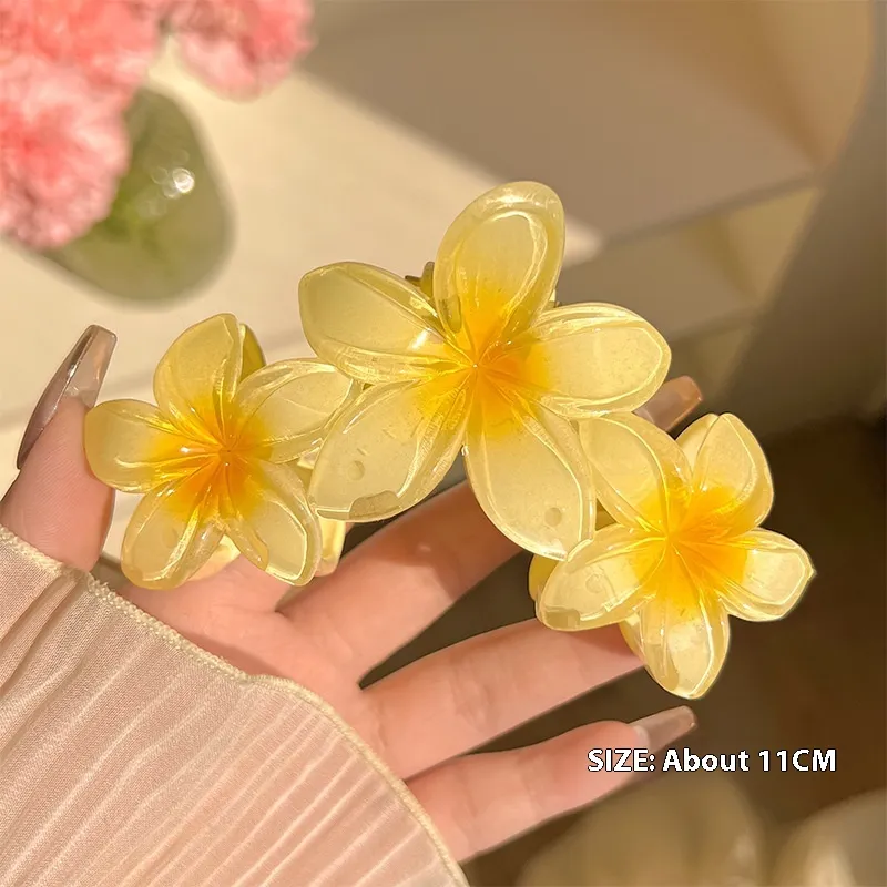 Three Flowers Plumeria Rubra Large Hair Clip Female - Lemon Yellow