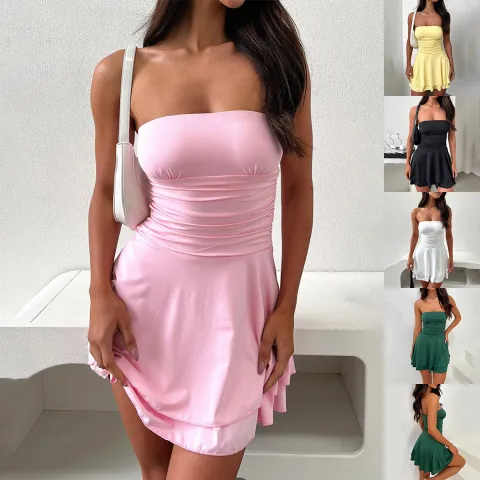 Y2K Tube-top Short Dress Summer Sexy Pleated Tight Dresses