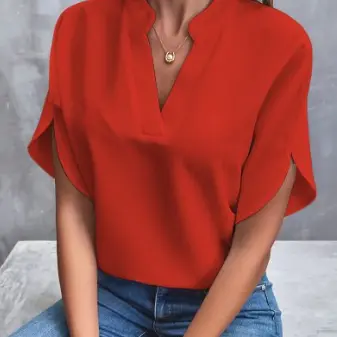 Summer Short-sleeved Chiffon Shirt New V-neck Shirt Women's Casual Versatile