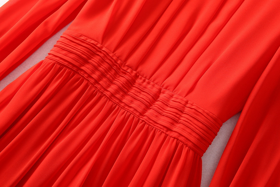 Long Sleeve V-Neck Pleated Dress, picture 5 of 7