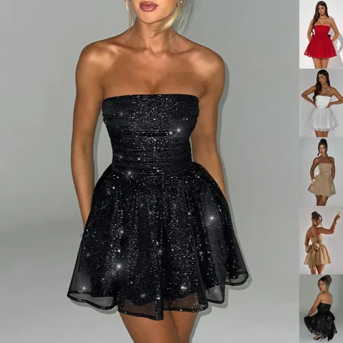 Tube Top Lace Dress with Back Bow-knot Summer Fashion