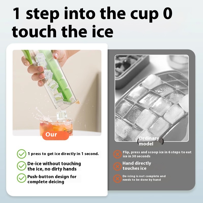 Ice Cube Mold with Storage Box. Overview: 1. One Touch Release - With the Ice Tray, you can easily remove all the ice cubes with just one press. 2. Food-Grade Material - These ice trays are made of food-grade PET, which is BPA-free and non-toxic. They can