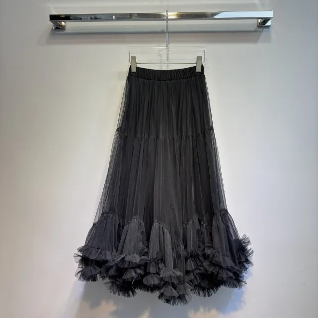 Mesh Oversized Puffy Swing Elastic Waist Skirt Black - Shop at LoveMi