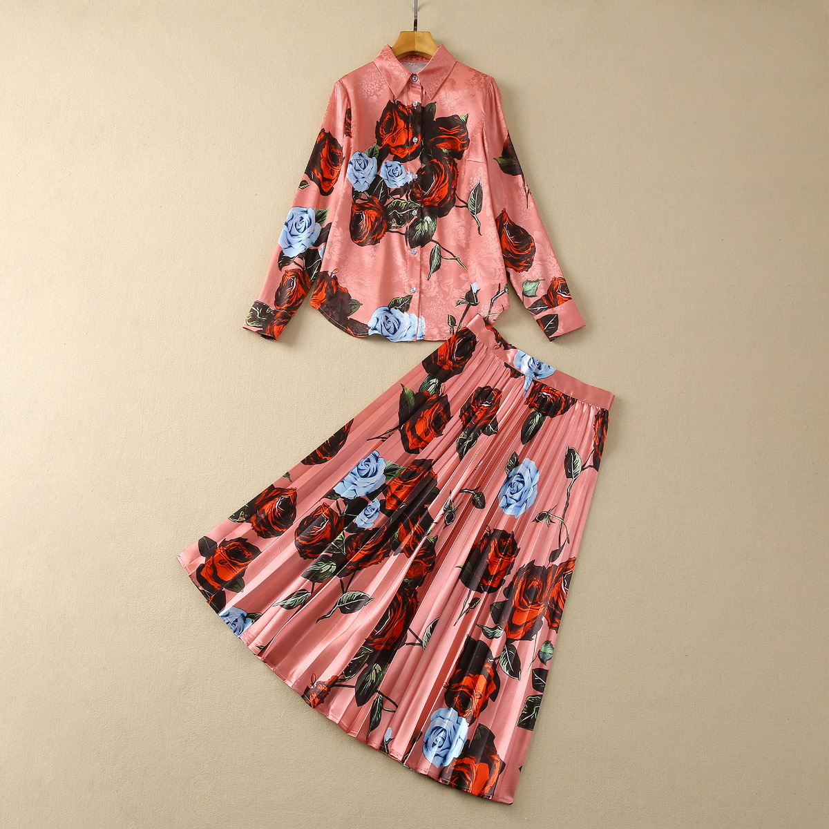 Long Sleeve Pleated Midi Skirt Suit, picture 2 of 8