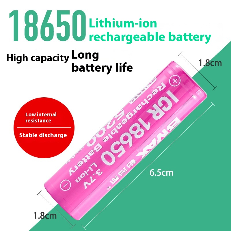 18650 Lithium Battery 37V Power Torch Pink Flat Head 3.7 5200mAh