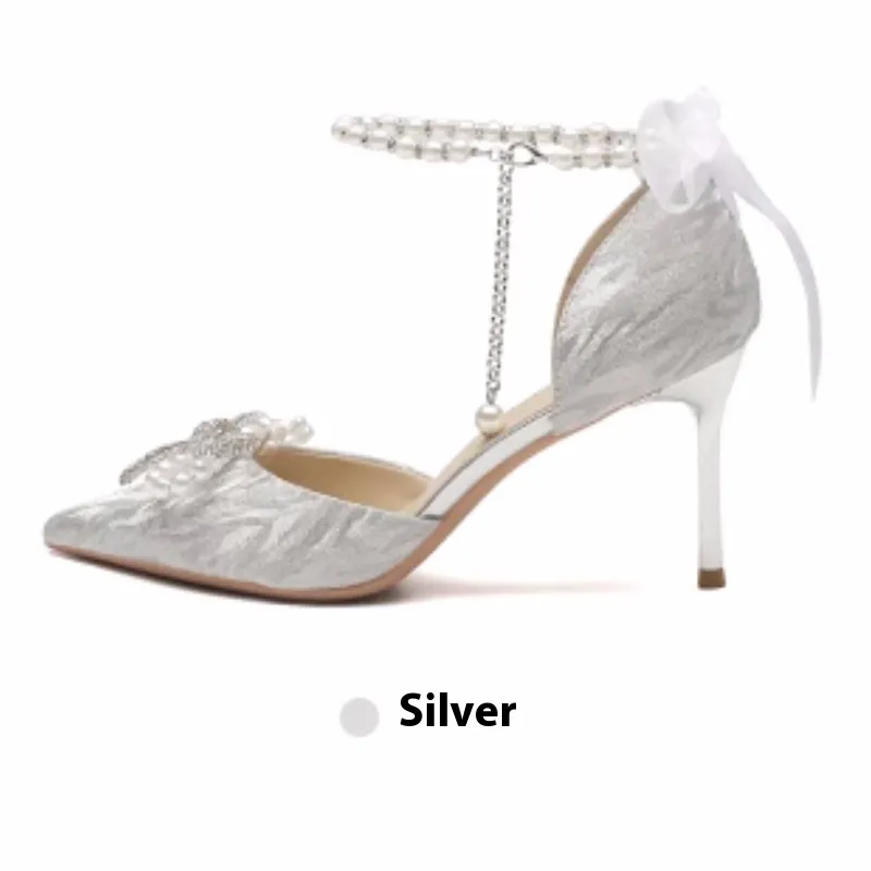 Silver High Heels French Stiletto Heel Not Tired Feet - Red