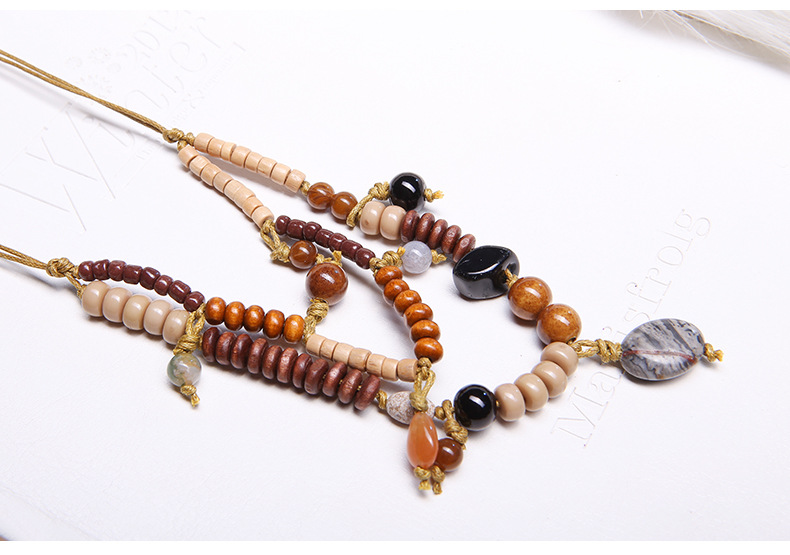 Ethnic Style Retro High-end Wooden Bead Turquoise Bohemian Style Natural Material Necklace