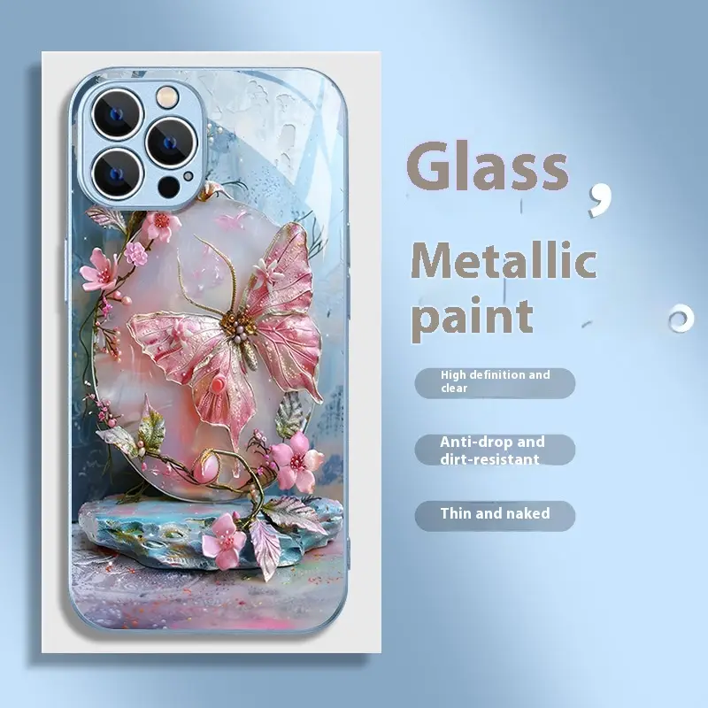 Metallic Paint Glass Stereoscopic Butterfly Phone Case