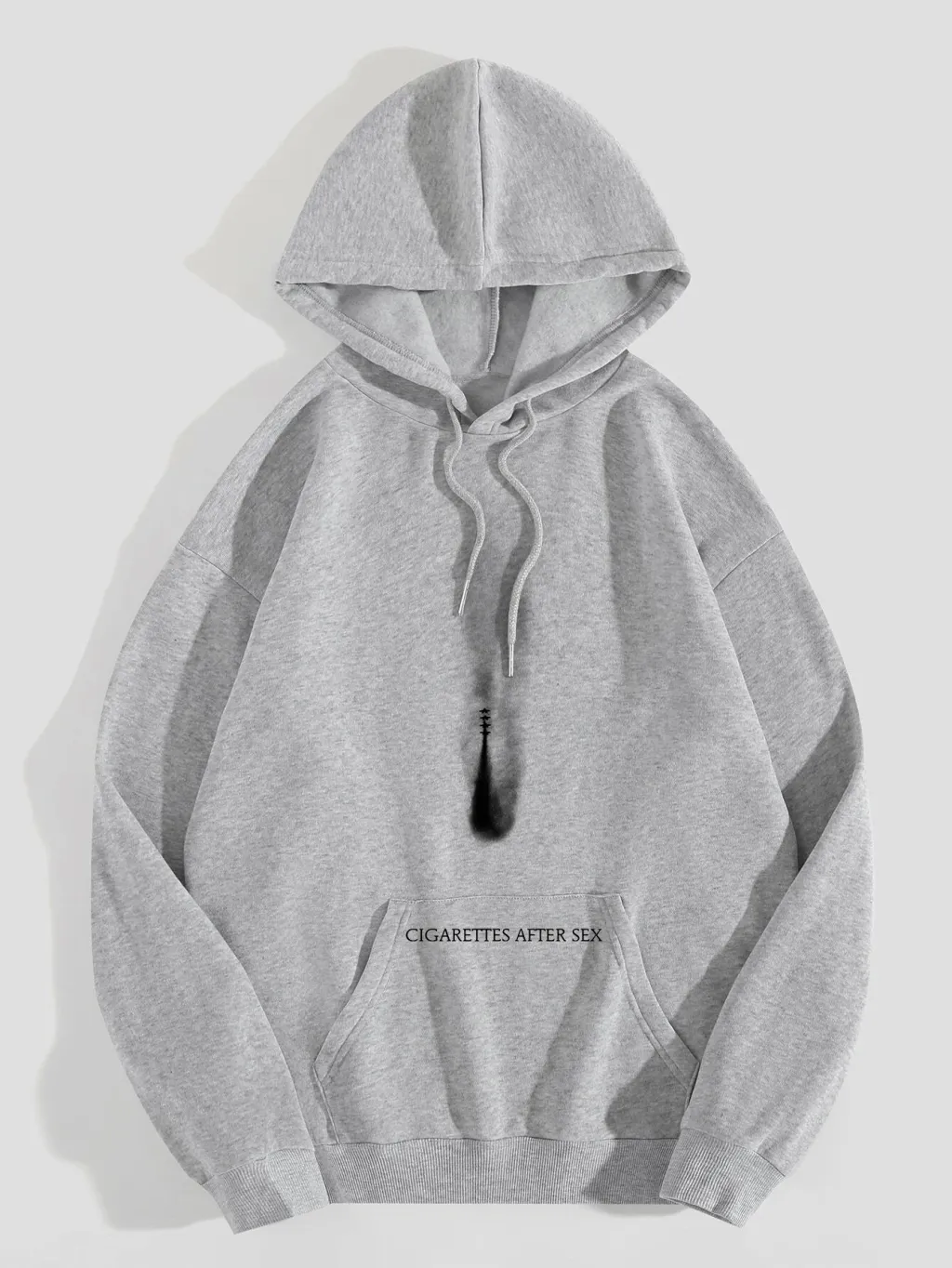 Women's Fleece-lined Letter Print Kangaroo Pocket Drawstring Printed Hoodie - Grey - View 1