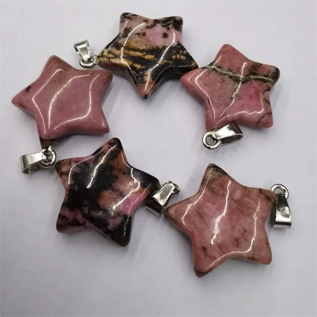 Natural Stone Crystal Agate Shuangbu Face Five pointed Star Pendant Black Line Red Pattern - Shop at LoveMi