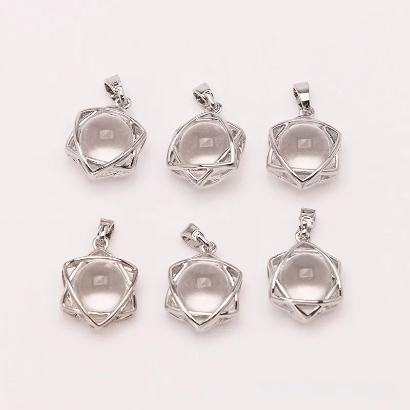 Crystal Aventurine Pendant Agate Round Beads Six-pointed Star - About 15X25Mm