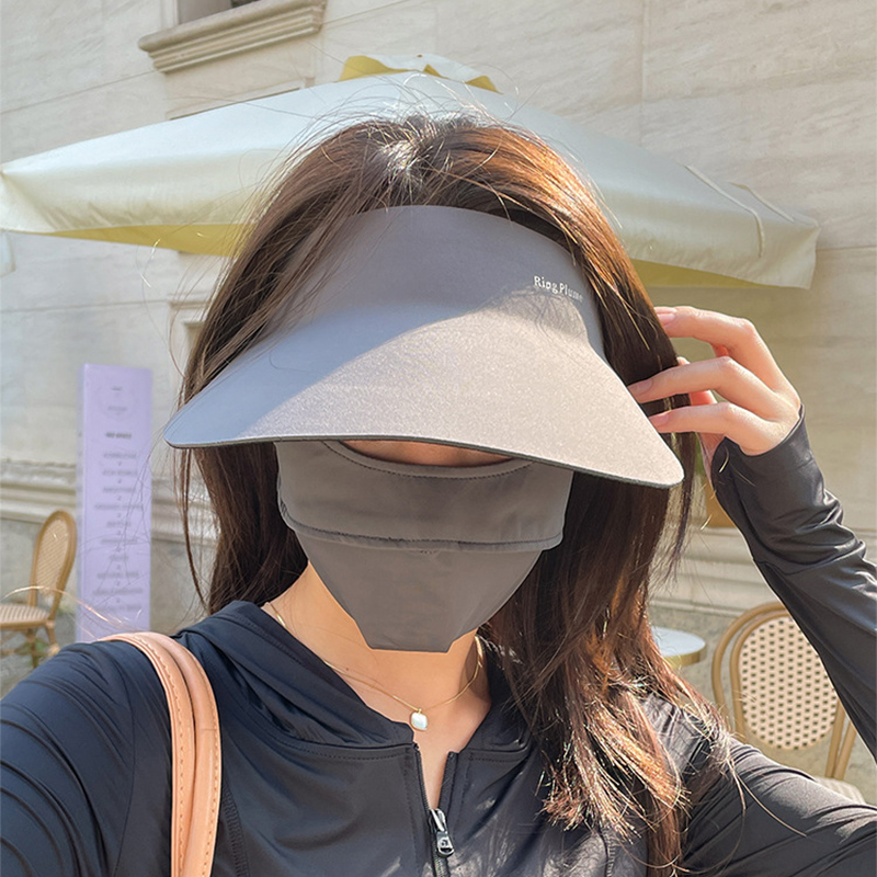 Seamless All-in-one Sunhat For Women Summer Thin Empty-top Foldable SSunshade And Face Shield Peaked Hat With Large Brim