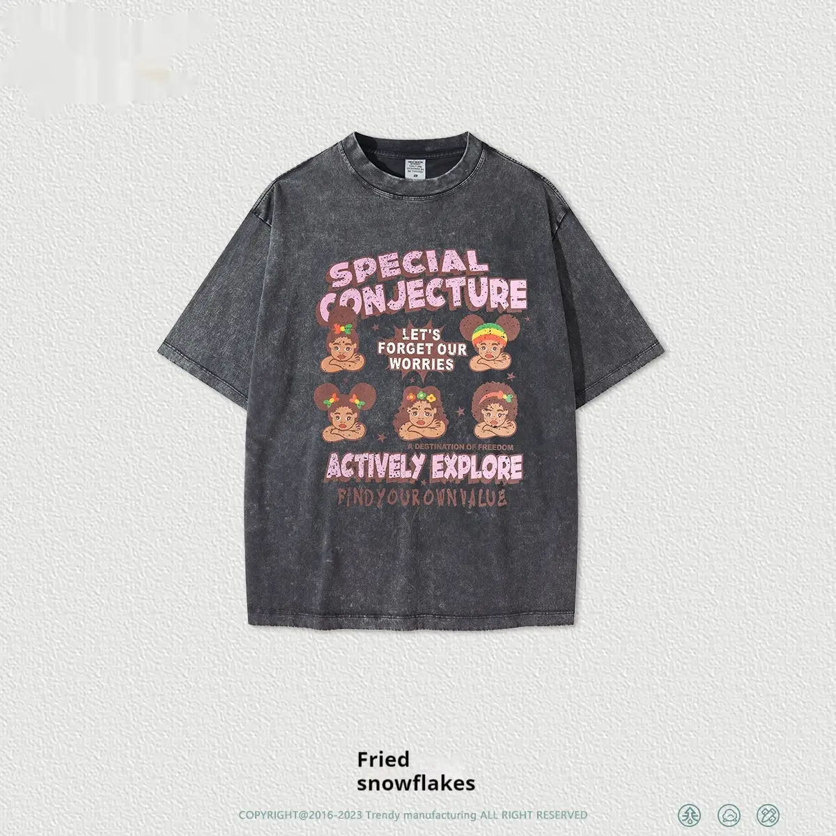Cotton Ins Cartoon Printed Round Neck Short Sleeve