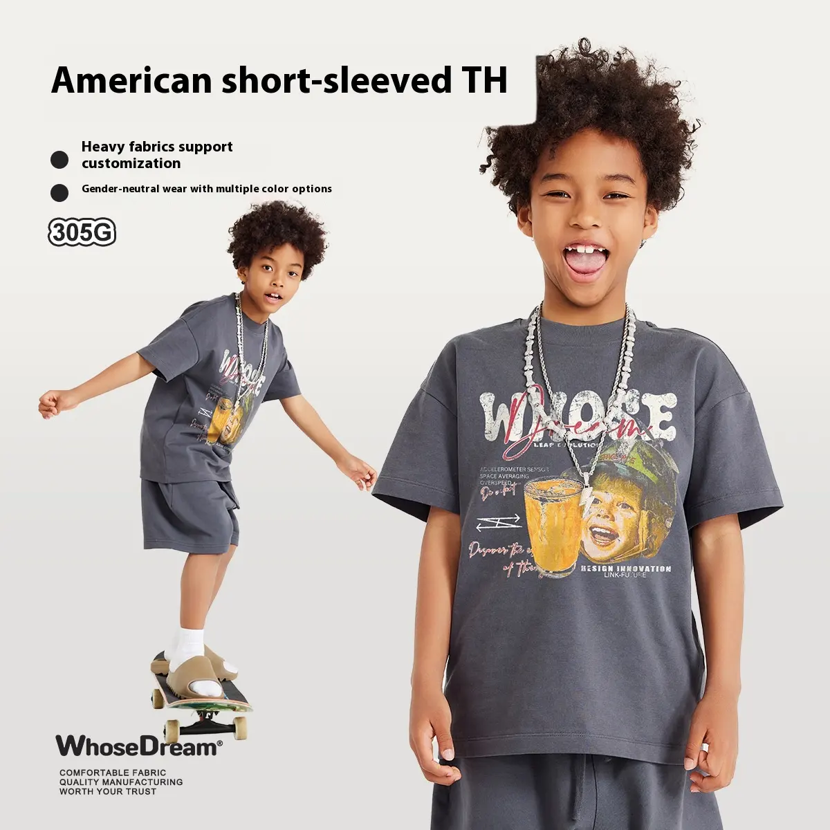 305g Heavy Washed Distressed Cartoon Printed Children's