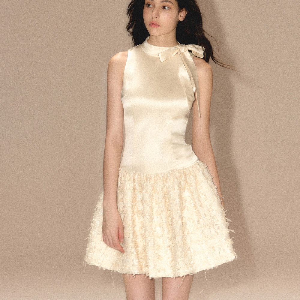 Satin Bow Lace-up Vest Dress Women - Image 3