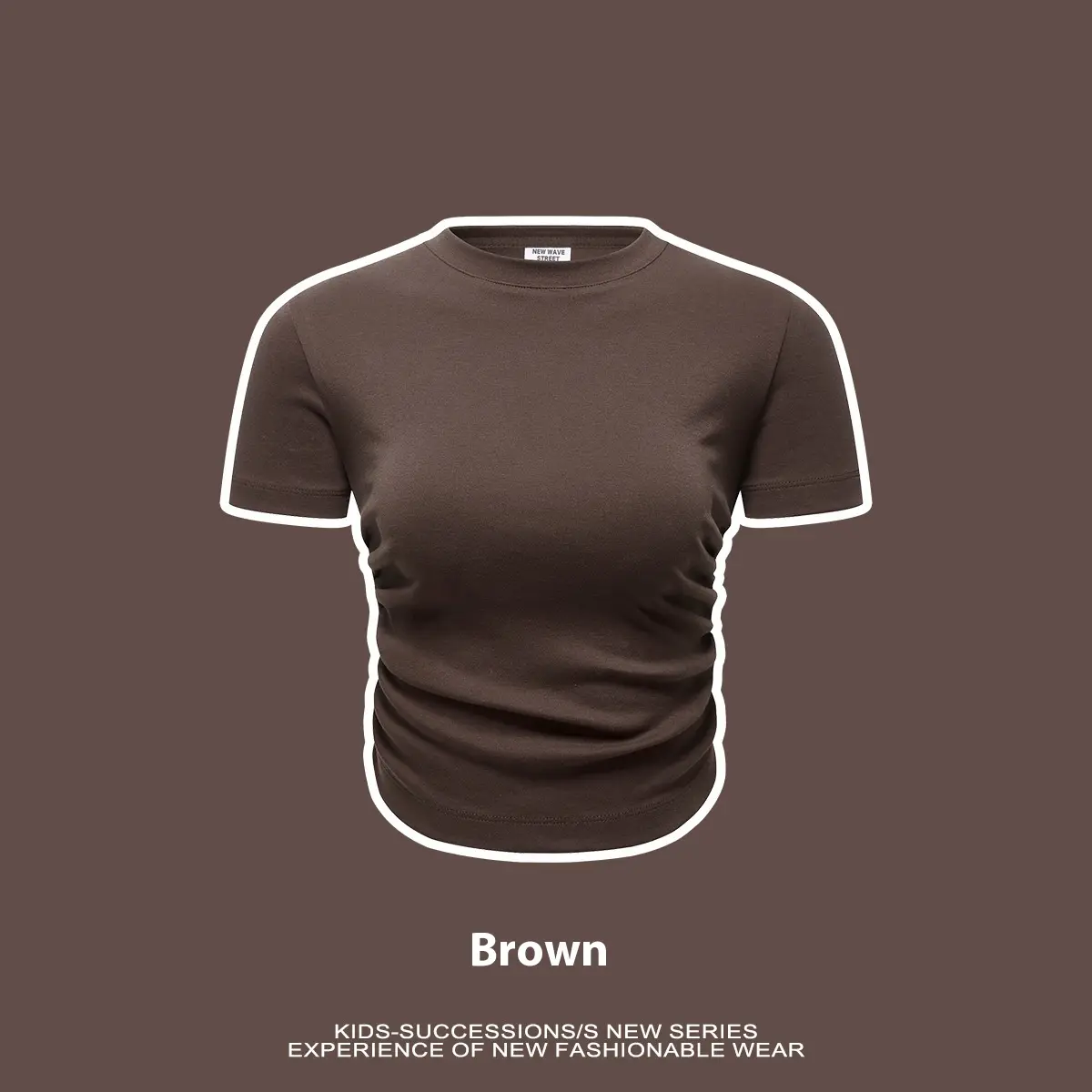 American Pleated Waist Tight T-shirt Girls' Short Sleeve Solid Color