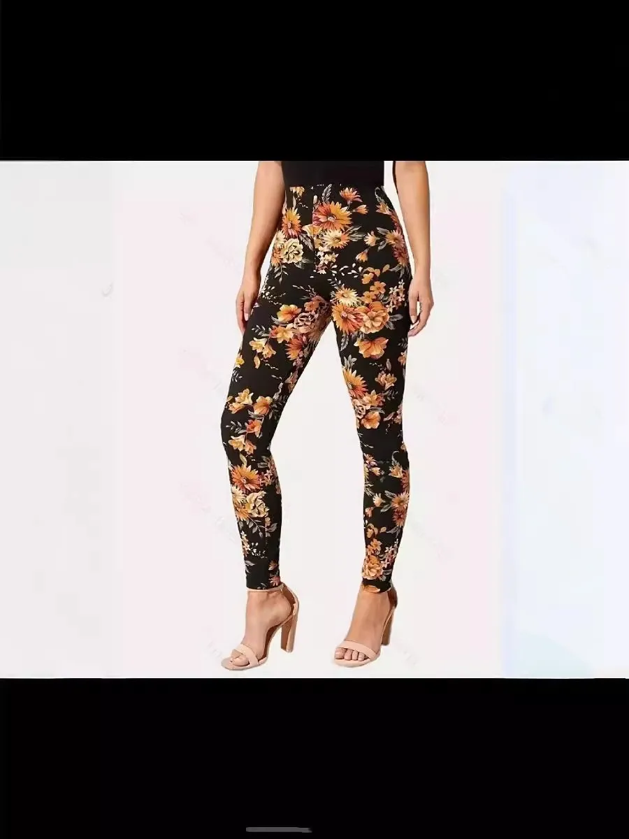 Women's Outer Wear Printed Stretch Slimming Skinny Pants - Flower Colour 2-M