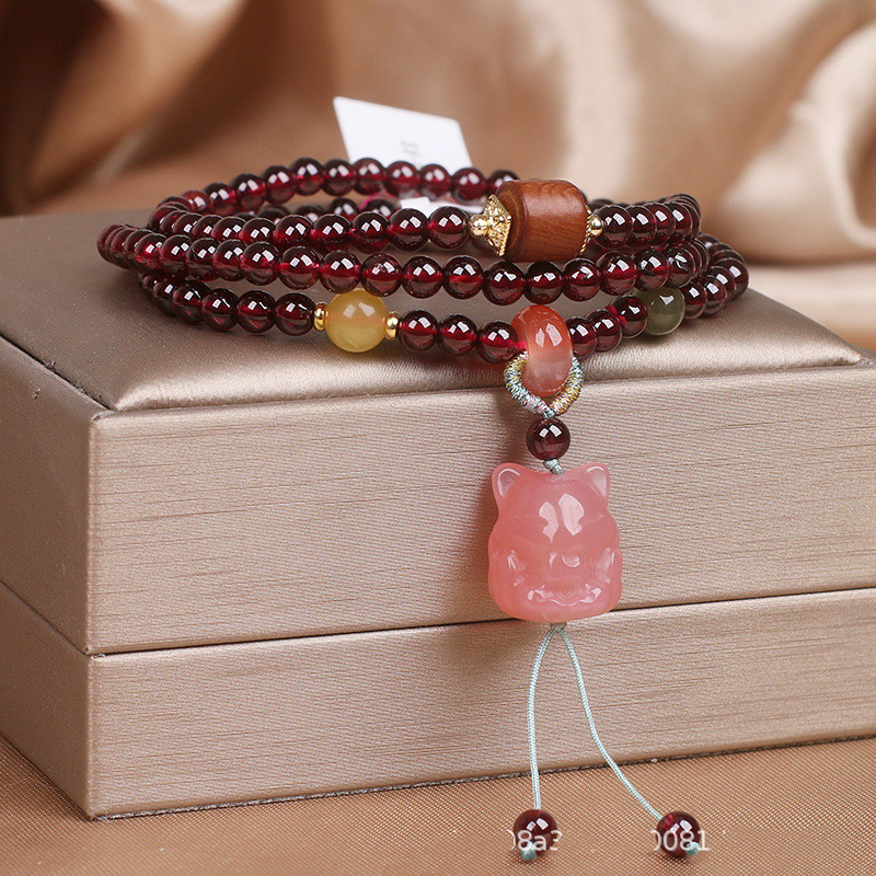Chinese Natural Three-circle Garnet Bracelet High Sense Ornament