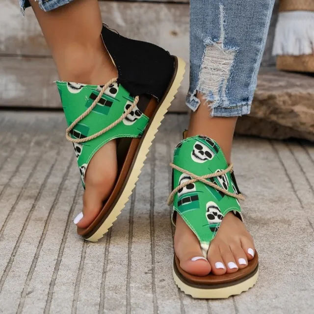Women's Flip toe Printed Flat Sandals With Back Zipper 55613Models 43 - Shop at LoveMi