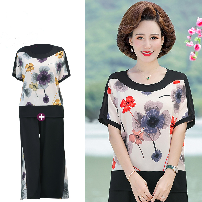 Middle-aged Mom Summer Clothes Temperament Suit Short Sleeve T-shirt