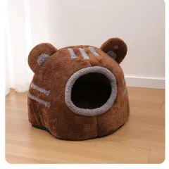 Semi-closed Design Bear Head Cat Nest Detachable Autumn And Winter Warm Thickened - Brown - View 1