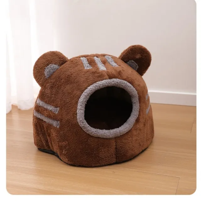 Semi closed Design Bear Head Cat Nest Detachable Autumn And Winter Warm Thickened Brown - Shop at LoveMi