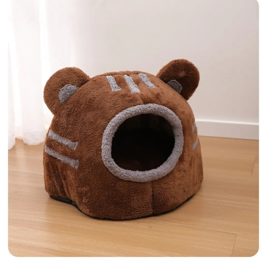 Semi-closed Design Bear Head Cat Nest Detachable Autumn And Winter Warm Thickened - Brown