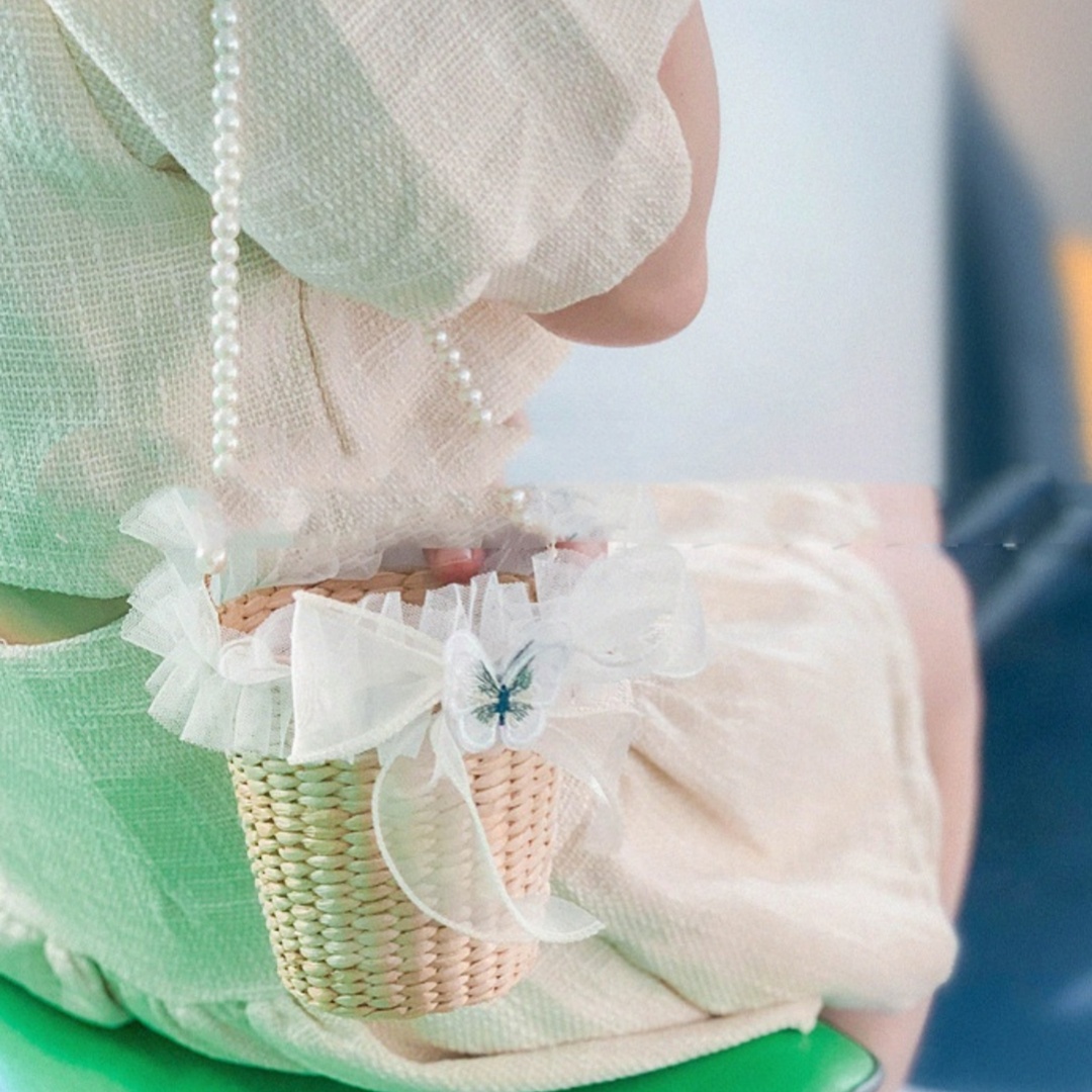 Casual White Hand-woven Lace Bow Bucket Bag
