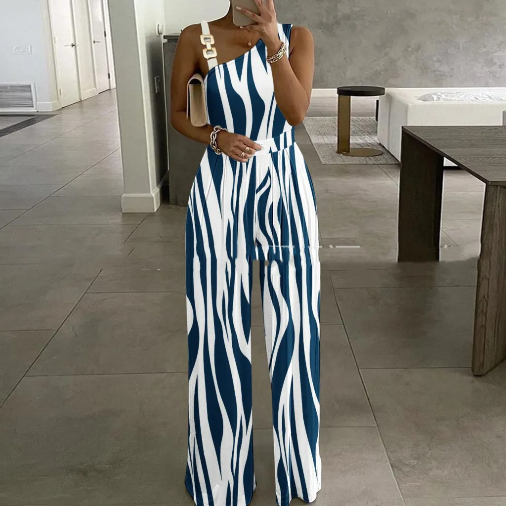 Women's Metal Buckle Vest Top High Waist Wide Leg Jumpsuit - 4 Style-S