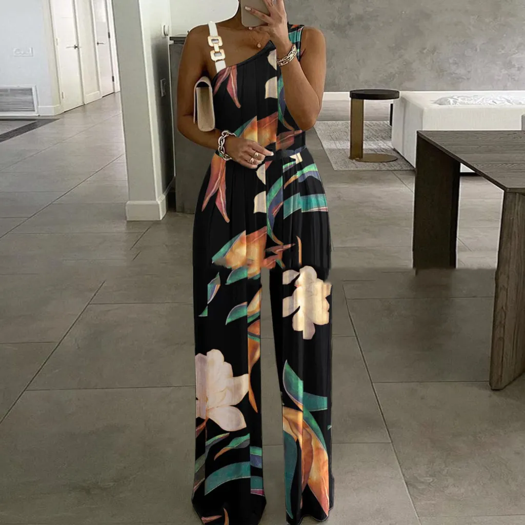 Women's Metal Buckle Vest Top High Waist Wide Leg Jumpsuit - 3 Style-Xxl