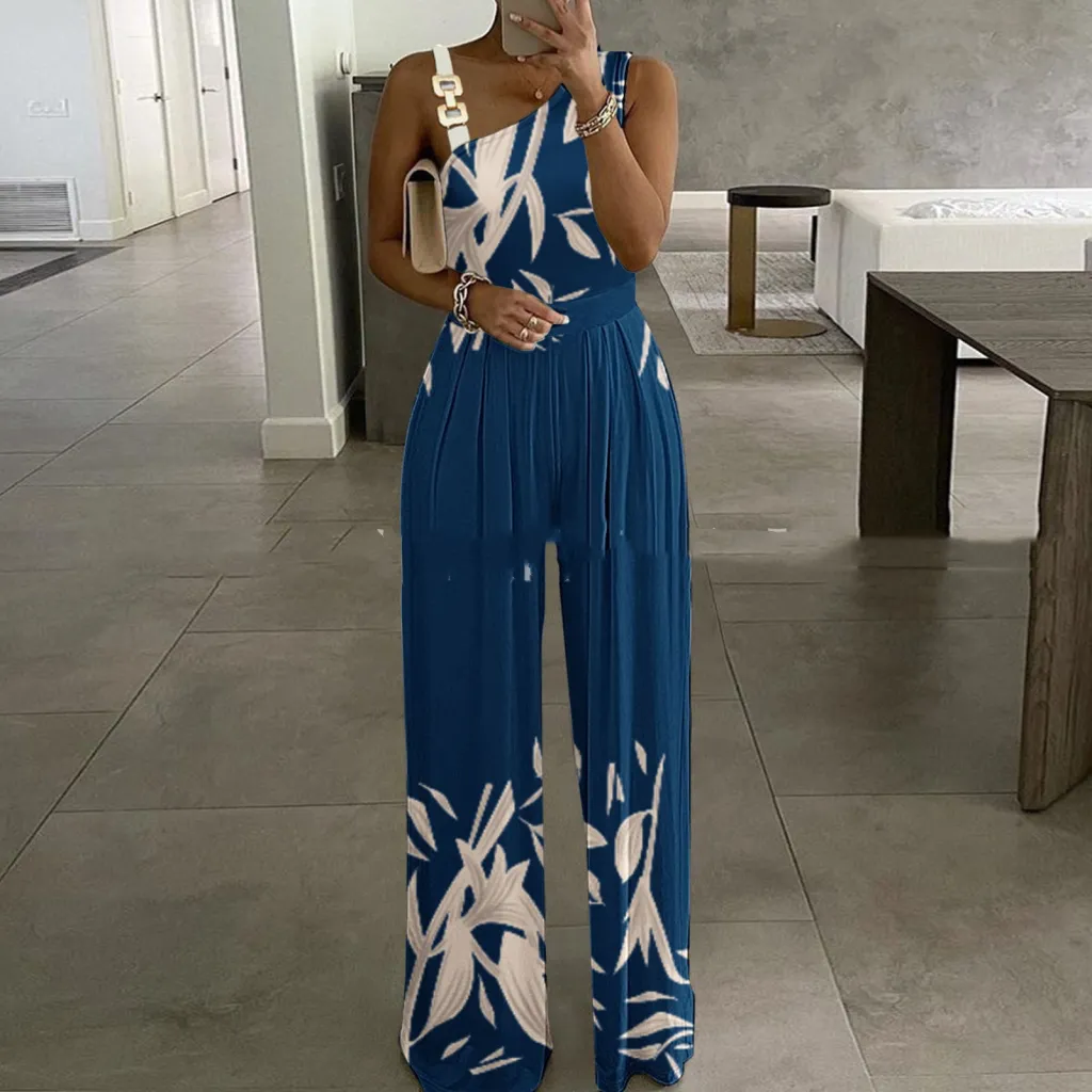 Women's Metal Buckle Vest Top High Waist Wide Leg Jumpsuit - 9 Style-S