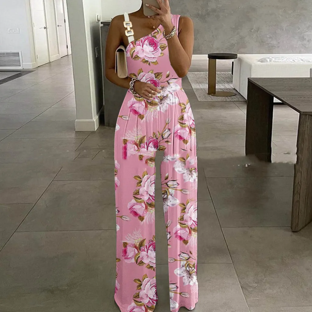 Women's Metal Buckle Vest Top High Waist Wide Leg Jumpsuit - 1 Style