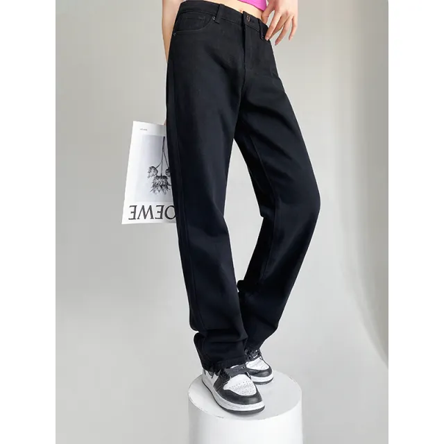 Women's High Waisted Wide Leg Straight Fit Jeans Black - Shop at LoveMi