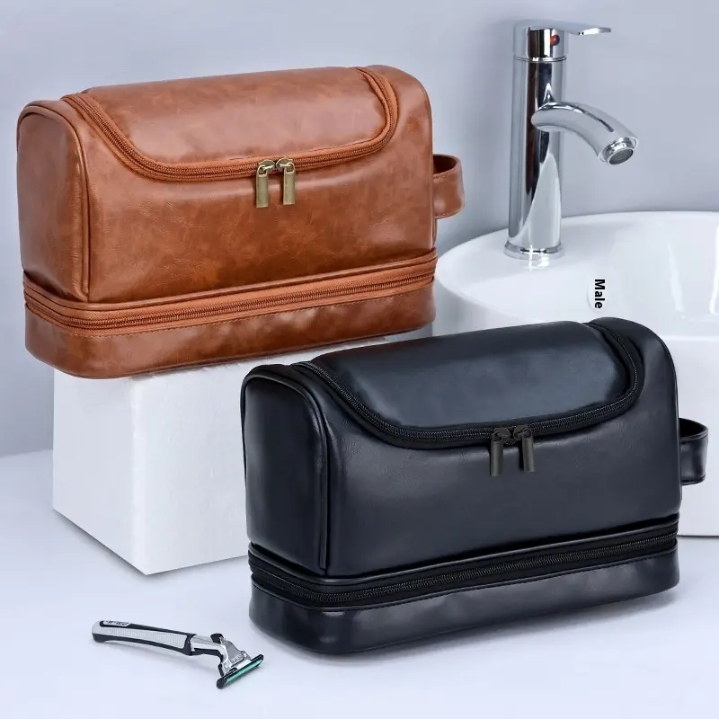 Leather Cosmetics Storage Bag Travel Toiletry Portable