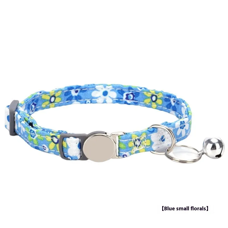 Bohemian Sweet Small Floral Cat Collar - Blue Small Floral Fragments