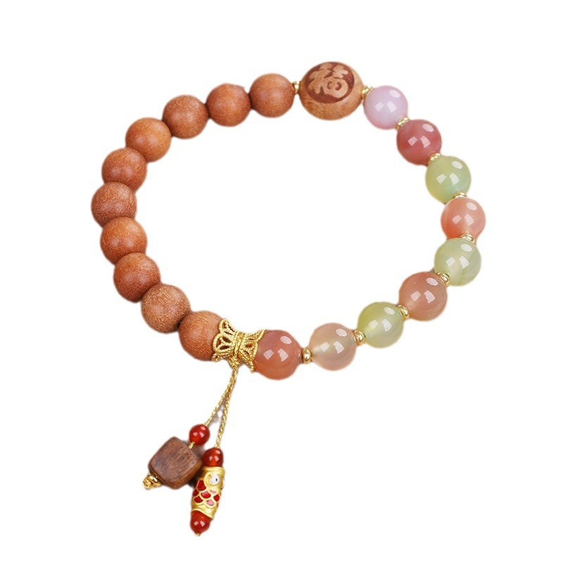 Chinese Style Artistic Retro Sweet And Natural Agate Sandalwood Bracelet