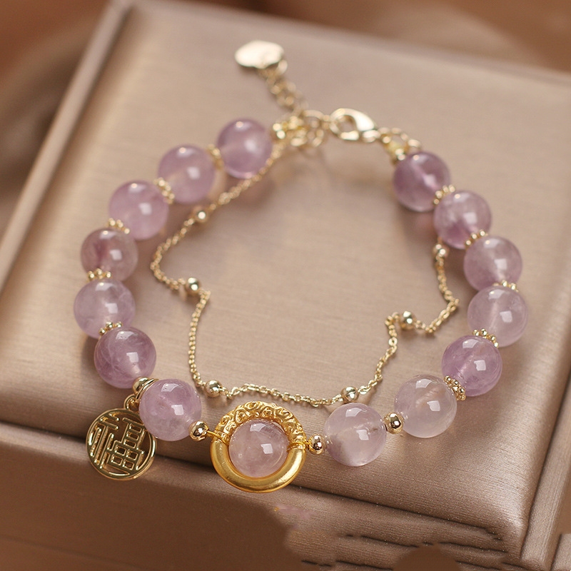 Natural Amethyst Bracelet Female Bracelet Chinese Fu Character