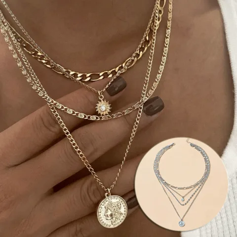 Chunky Gold Necklace Charm for Women Layered for Silver