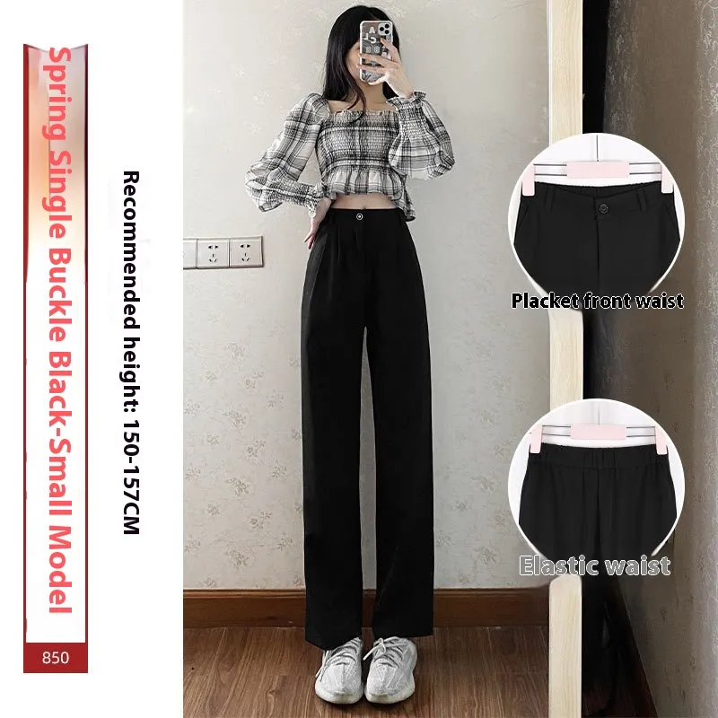 High Waist Drooping Straight Mopping Pants Black Wide Leg Pants - Single Button Black Small Man