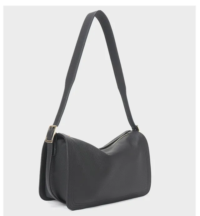 Women's First Layer Cowhide Large Capacity Crossbody Bag Black - Shop at LoveMi