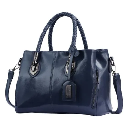 Vintage Oil Wax leather luxury handbags Women Bags - Blue