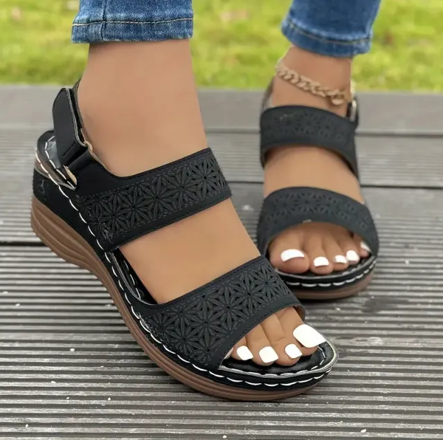 Plus Size Wedge Casual Women's Sandals Black - Shop at LoveMi