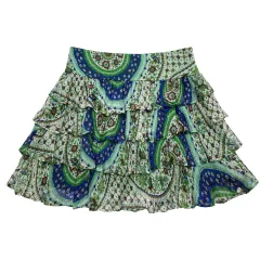 Vintage Crumpled Wave Green Silk Floral Skirt - Green Shivering - View 1