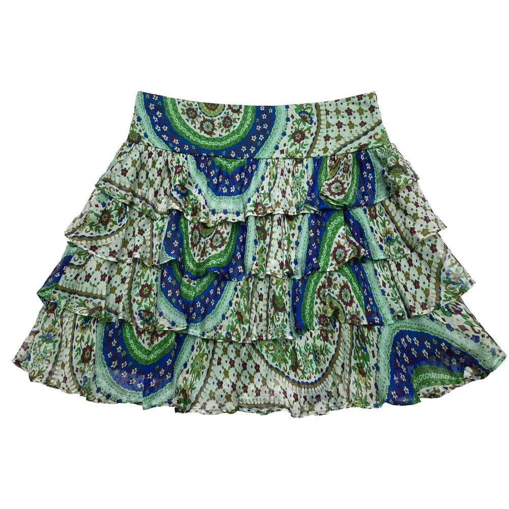 Vintage Crumpled Wave Green Silk Floral Skirt - Green Shivering