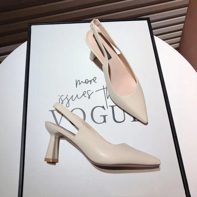 Women's Retro Pointed Toe Chunky Heel High Heels Beige - Shop at LoveMi